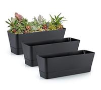 Skelang Lot de 3 pots de fleurs rectangulaires avec trous de drainage, pour baie vitrée, rebord de fenêtre de cuisine, étagère, table basse (noir)