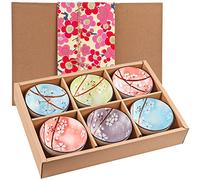 Skelang Lot de 6 bols de service en céramique, bol à riz chinois avec boîte cadeau, bols en poterie japonaise, bols de service en porcelaine pour riz, collation, 300 ml (motif fleurs de ceriser)
