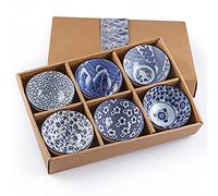 Skelang Lot de 6 bols en céramique, bols en poterie japonaise avec boîte cadeau, bols de service en porcelaine pour riz, soupe, dessert, collation, 300 ml