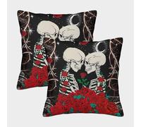 Skelettes romantiques - Art Gothique Housse Coussin 2 Pièces Taie d'oreiller Décoratif Carrées Housses Coussins Canape Luxe pour Siège Maison 40x40cm