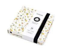 Sketchbook de voyage 12 x 12 cm - Carnet d'art 300 g/m² Hot Press avec couverture 100% coton - Carnet de croquis pour aquarelle, encre, crayon, huile et acrylique portable (fleurs)