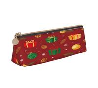 SKGOHLH Boîte cadeau de Noël imprimée en cuir PVC avec fermeture éclair | Pochette de rangement en forme de triangle, poche principale unique, design complet, légère pour ranger des articles de