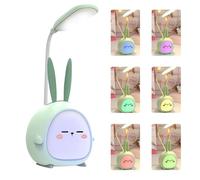SKIKHN Lampe de Bureau Enfant Pliable Sans Fil, 3 Modes d'Éclairage, LED Rechargeable USB, Design Dessin Animé Mignon, Cadeau pour Garçons Filles Vert