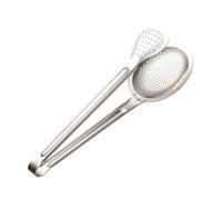 Skimmer Slotted Spoon, Large Slotted Spoon Strainer, Stainless Steel Skimmer Spoons, Metal Tong Skimmer Ladle, Fry Oil Mesh Strainer, Comfortable Grip Strainer Ladle for Kitchen Use