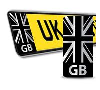SkinoEu® 2 x Vinyle Autocollants Plaque D'Immatriculation Auto Voiture Identifiant United Kingdom Flag Union Jack Great Britain Royaume-Uni UK GB Drapeau National de Grande Bretagne Argenté QV 43