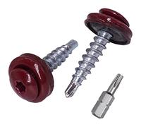 SKIR'CO (40 pièces) Vis de toiture en métal, 4,8 x 28 mm peintes auto-perceuses avec rondelles EPDM, tête Torx (rouge vin RAL 3005)