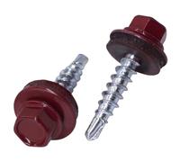 SKIR'CO (50 pièces) Vis à toiture, tête hexagonale, vis autoperceuses peintes 4,8 x 25 mm avec rondelles EPDM (Rouge RAL 3005)