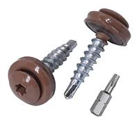 SKIR'CO Lot de 40 vis de toiture autoforeuses peintes avec rondelles EPDM - 4,8 x 28 mm - Tête Torx (marron pâle RAL 8025)
