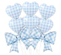 SKIRUP Lot de 10 ballons en forme de cœur à carreaux bleus et blancs de 96,5 cm, ballons en aluminium pour mariage, Saint-Valentin, anniversaire, fête prénuptiale, décoration de fête (bleu)