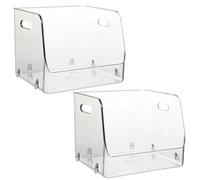 SKISUNO 2 Pièces Boîte de Rangement Empilable en Pet Transparente Poignée, Organisateur Multifonction pour Bureau et Comptoir, Petite Boîte Pratique pour Articles Divers