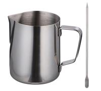 SKISUNO Pichet à Lait Inox Acier Inoxydable avec Stylo pour Latte Art et Double Échelle Intérieure Pichet pour Espresso Mousseur de Lait Mesure Précise
