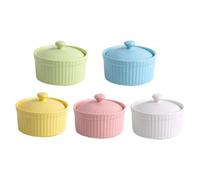 SKISUNO Set de Bols à Pudding en Céramique Résistance Haute Température Lot de 5 avec Couvercle Couleur Aléatoire et Démoulage Facile pour Pâtisserie et Crème Brûlée