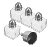 SKISUNO Set de Mini Salières et Poivrières avec Entonnoir Lot de 4 de 15ml en Verre et Acier Inoxydable Compactes et Faciles à Remplir, pour Camping et Voyage
