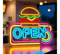 SKJJM Hamburger Open Enseigne Néon, Panneau Néon Hamburger, Burger USB Enseigne Lumineuse au Neon, pour Magasin de Hamburgers Restaurant Cuisine Magasin de Restauration Rapide Fête