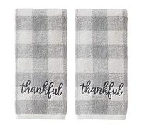 SKL Home by Saturday Knight Ltd. Thankful Lot de 2 essuie-Mains à Carreaux Gris