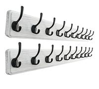 SKOLOO Porte Manteau Mural Bois Blanc, Le Style Rustique, 98cm Longue,Grand Porte-manteau Mural avec 10 Crochets Doubles Pour suspendre sac à dos, veste, chapeau(Paquet de 2)