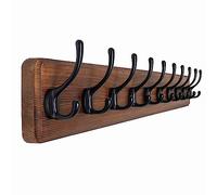 SKOLOO Porte Manteau Mural Bois Marron, Le Style Rustique, 98cm Longue,Grand Porte-manteau Mural avec 10 Crochets Doubles Pour suspendre sac à dos, veste, chapeau