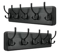 SKOLOO Porte Manteau Mural Bois Noir, Le Style Rustique, 44cm Longue,Grand Porte-manteau Mural avec 5 Crochets Doubles Pour suspendre sac à dos, veste, chapeau(Paquet de 2)