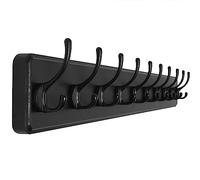 SKOLOO Porte Manteau Mural Bois Noir, Le Style Rustique, 98cm Longue,Grand Porte-manteau Mural avec 10 Crochets Doubles Pour suspendre sac à dos, veste, chapeau(Paquet de 2)