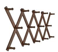 SKOLOO Porte-manteau mural en accordéon, moderne et extensible, en bois massif, 14 chevilles, noyer