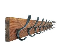 SKOLOO Porte-manteau mural en bois vieilli avec « X » sculptés et 10 crochets pour manteaux, chapeaux, vêtements et écharpes Marron et noir