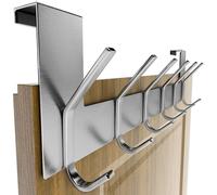 SKOLOO Porte-manteaux avec 6 crochets, crochet de porte à suspendre sans perçage, crochet de porte pour la cuisine, la salle de bain, le salon et le couloir, argent