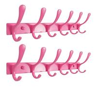 SKOLOO Porte-manteaux mural - 6 crochets, lot de 2, robuste, en acier inoxydable, crochet mural en métal, crochets solides pour suspendre manteaux, vestes, vêtements, chapeaux - Rose