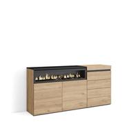 Skraut Home | Buffet, Bahut | Meuble de Rangement | 157x75x35 cm | Chambre à Coucher, pièce | Cheminée électrique | Commode, Buffet | Style Moderne | Chêne