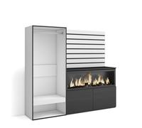 Skraut Home | Buffet, Bahut | Meuble de Rangement | 167x145x35 cm | Chambre à Coucher, pièce | Cheminée électrique XXL | Vestiaire Ouvert | Style Moderne | Blanc