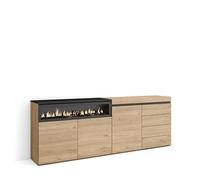 Skraut Home | Buffet, Bahut | Meuble de Rangement | 207x75x35 cm | Chambre à Coucher, pièce | Cheminée électrique | Commode, Buffet | Style Moderne | Chêne
