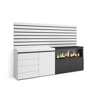 Skraut Home | Buffet, Bahut | Meuble de Rangement | 214x145x35 cm | Chambre à Coucher, pièce | Cheminée électrique XXL | Commode, Buffet | Style Moderne | Blanc