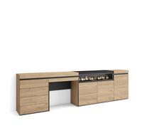 Skraut Home | Buffet, Bahut | Meuble de Rangement | 277x75x35 cm | Chambre à Coucher, pièce | Cheminée électrique | Commode, Buffet | Coiffeuse | Style Moderne | Chêne