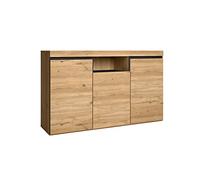 Skraut Home | Buffet | Modèle Naturale | 140 x 40 x 81 cm | Meuble d'Entrée à 3 Portes | Style Nordique | Mélamine | Finition Couleur Chêne/Noir