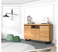Skraut Home | Buffet Salon 3 Portes 1 Compartiment| 140 x 40 x 92 cm | Salle à Manger | Bureau | Finition Couleur Chêne/Noir Nordique