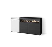 Skraut Home | Buffet Salon et Cuisine | Meuble de Rangement, Commode | 150x75x35cm | 3 Portes | Cheminée électrique | Style Moderne | Blanc et Noir