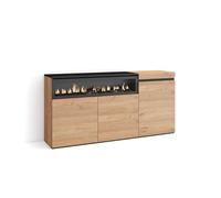 Skraut Home | Buffet Salon et Cuisine | Meuble de Rangement, Commode | 150x75x35cm | 3 Portes | Cheminée électrique | Style Moderne | Chêne et Noir
