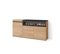 Skraut Home | Buffet Salon et Cuisine | Meuble de Rangement, Commode | 150x75x35cm | 3 Portes | Cheminée électrique | Style Moderne | Chêne et Noir