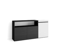 Skraut Home | Buffet Salon et Cuisine | Meuble de Rangement, Commode | 150x75x35cm | 3 Portes | Meuble Chaussure | Style Moderne | Blanc et Noir