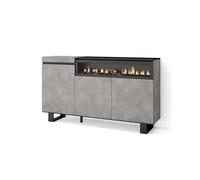 Skraut Home | Buffet Salon et Cuisine | Meuble de Rangement, Commode | 150x87x35cm | 3 Portes | Cheminée électrique | Design Industriel | Style Moderne | Ciment