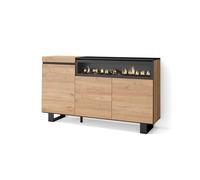 Skraut Home | Buffet Salon et Cuisine | Meuble de Rangement, Commode | 150x87x35cm | 3 Portes | Cheminée électrique | Design Industriel | Style Moderne | Chêne et Noir