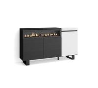Skraut Home | Buffet Salon et Cuisine | Meuble de Rangement, Commode | 150x87x35cm | 3 Portes | Cheminée électrique | Design Industriel | Style Moderne | Blanc et Noir