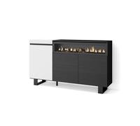 Skraut Home | Buffet Salon et Cuisine | Meuble de Rangement, Commode | 150x87x35cm | 3 Portes | Cheminée électrique | Design Industriel | Style Moderne | Blanc et Noir