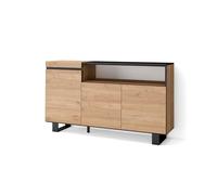Skraut Home | Buffet Salon et Cuisine | Meuble de Rangement, Commode | 150x87x35cm | 3 Portes | Design Industriel | Style Moderne | Chêne et Noir