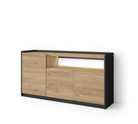 Skraut Home | Buffet Salon et Cuisine | Meuble de Rangement, Commode | 156x80x37 cm | 3 Portes | LED | Style Moderne | Chêne et Noir