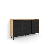 Skraut Home | Buffet Salon et Cuisine | Meuble de Rangement, Commode | 156x91x35 cm | 3 Portes | Design Industriel | Style Moderne | Noir et chêne