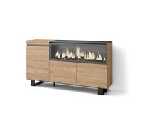 Skraut Home | Buffet Salon et Cuisine | Meuble de Rangement, Commode | 160 | 3 Portes | Cheminée électrique XXL | Design Industriel | Style Moderne | Chêne