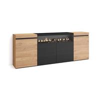 Skraut Home | Buffet Salon et Cuisine | Meuble de Rangement, Commode | 200x75x35cm | 4 Portes | Cheminée électrique | Style Moderne | Chêne et Noir