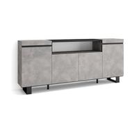 Skraut Home | Buffet Salon et Cuisine | Meuble de Rangement, Commode | 200x87x35cm | 4 Portes | Design Industriel | Style Moderne | Ciment
