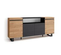 Skraut Home | Buffet Salon et Cuisine | Meuble de Rangement, Commode | 200x87x35cm | 4 Portes | Design Industriel | Style Moderne | Chêne et Noir