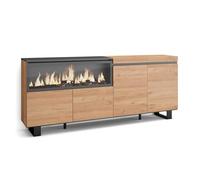 Skraut Home | Buffet Salon et Cuisine | Meuble de Rangement, Commode | 210 | 4 Portes | Cheminée électrique XXL | Design Industriel | Style Moderne | Chêne